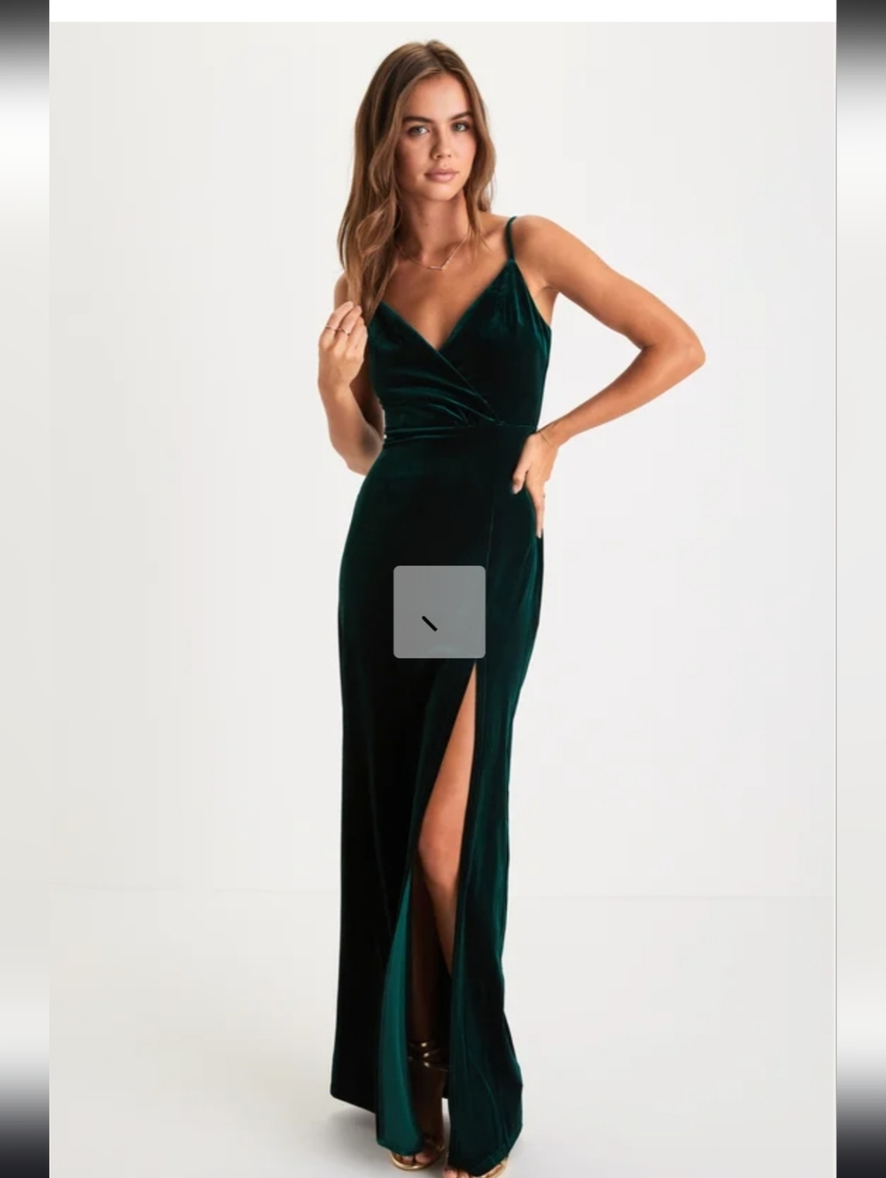 LULUAS EMERALD GREEN LONG DRESS Spaghetti Strap V Neck  Zip Up Back Size Large